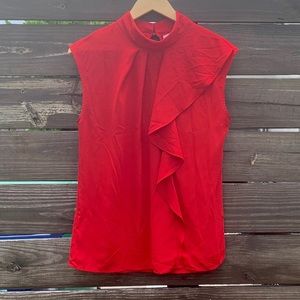 High-neck blouse with ruffled accent